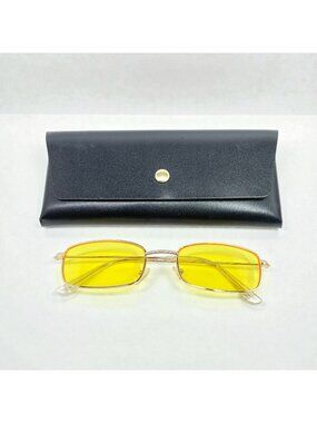 Y2K Yellow Lens Sunglasses Slim Gold Frame Boho Hippie Festival Shades